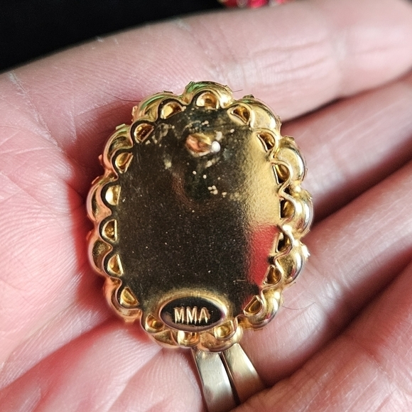 Vintage MMA Crystal & Black Cabachon Earrings. Pierced - Picture 3 of 7